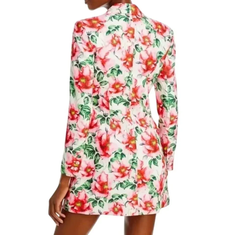 Alice +‎ Olivia Floral Plunge V-Neck Mini Dress Blazer Pink White Green Size 4